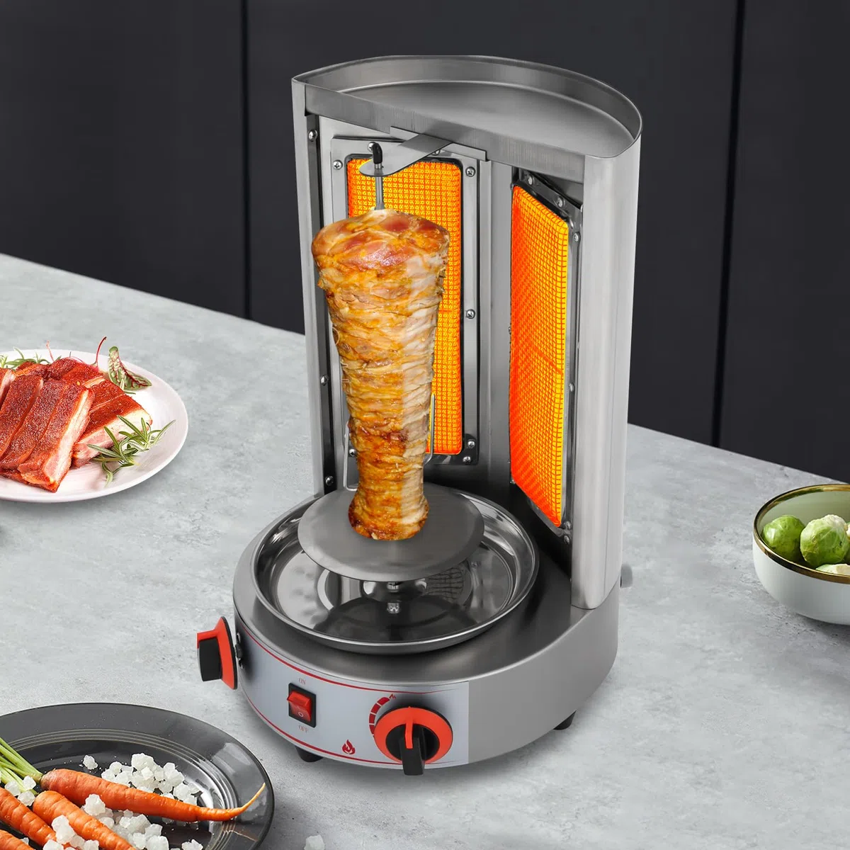 Barbecue in acciaio inox, 4300 W, elettrico per kebab a gas, Kebap Grill Gyrosgrill Döner Barbecue da tavolo per cucina e barbecue