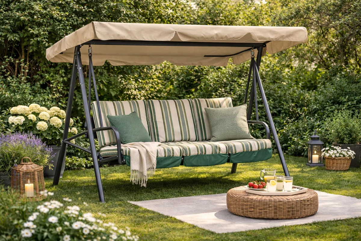 QUICK STAR Copertura Dondolo 3 Posti 210 x 145 cm Beige Impermeabile | Tettuccio per Altalena da Giardino | Telo Ricambio Universale | Tetto UV 50