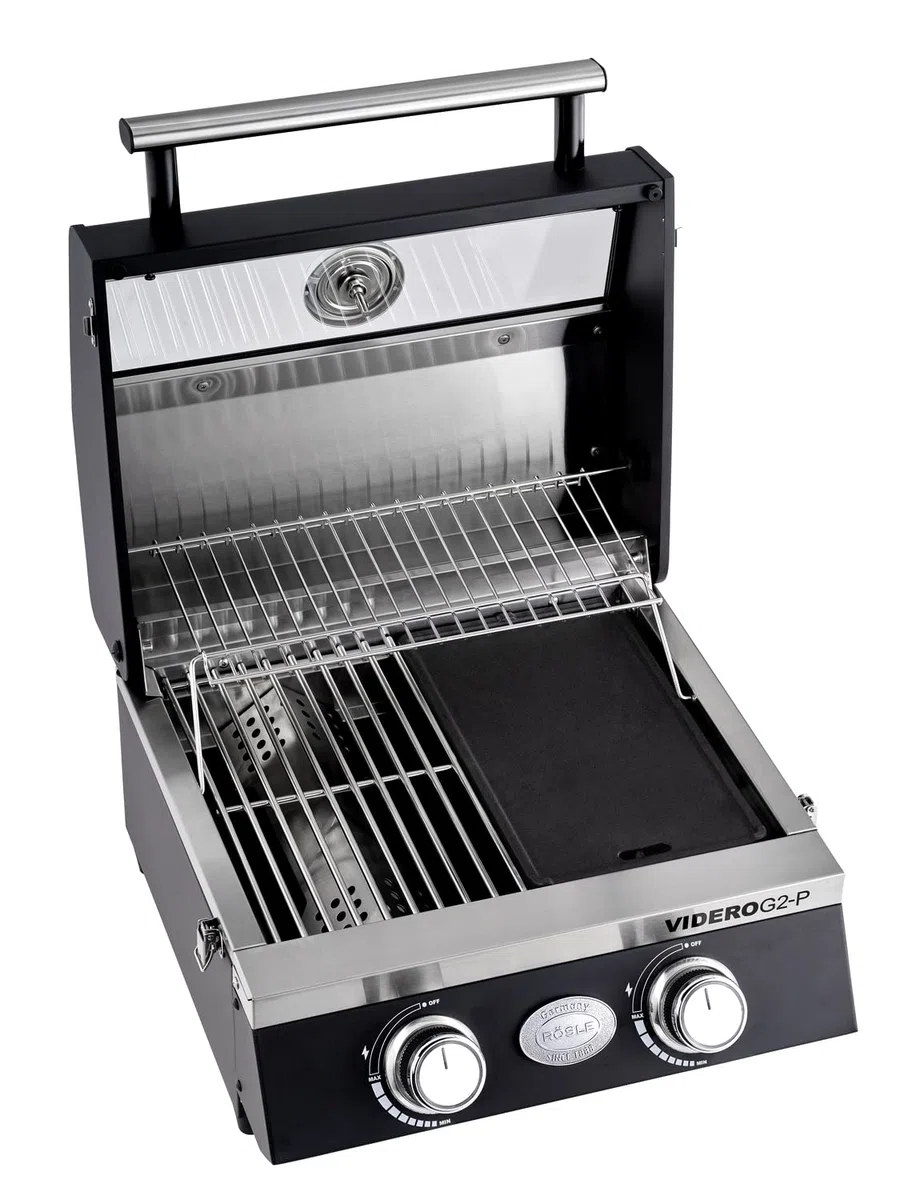 RÖSLE Piastra grigliante VIDERO G2-P, in ghisa per carne e piccoli alimenti, marchiatore per grigliata, utilizzabile su entrambi i lati, 32 x 19 cm, Nero