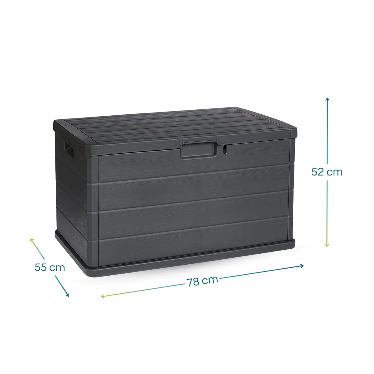 PALUPLUS Baule da Giardino, misura 78x55x52 cm, Cassapanca Effetto Legno Antracite, Impermeabile, Chiusura Lucchettabile, Contenitore da Esterno, Capacità 170 Litri -BET06F