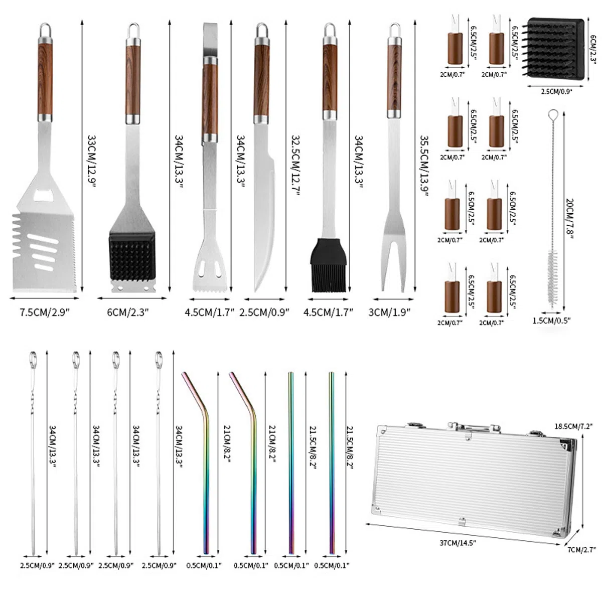 set di posate da barbecue con valigetta portatile Kit Professionale BBQ Include: pinze per barbecue,spatola,forchetta da carne in acciaio inox Manici Antiscottatura Cortile Campeggio All'aperto