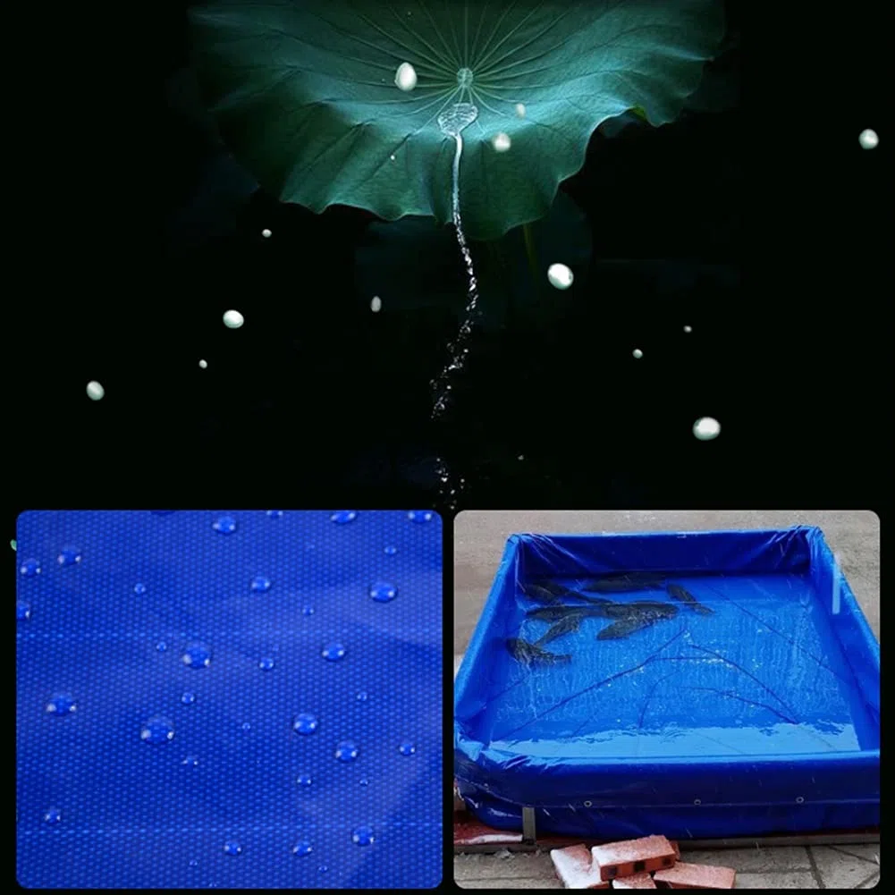 Fodera pieghevole per stagno di pesci con occhielli 0,45 mm serbatoio impermeabile in PVC per tartarughe Koi e pesci d'acqua salata durevole 400 gsm piscina blu 6x4x1 m soluzione di tenuta temporanea
