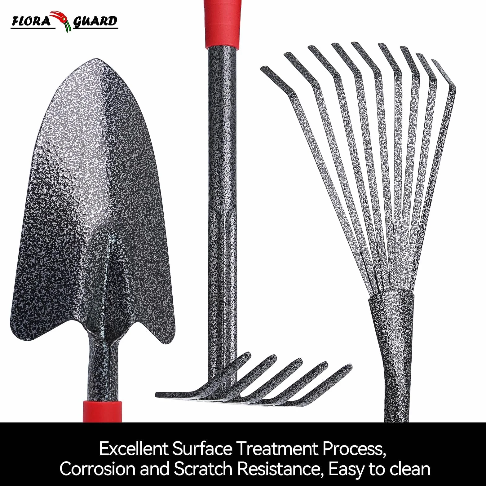 FLORA GUARD Set di attrezzi da giardino, set da 6 pezzi di utensili manuali da giardino di grande formato e robusti, strumenti di utilità classici e durevoli per coltivare e mantenere il tuo giardino