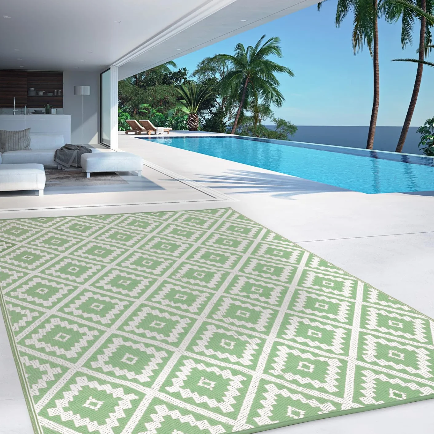 IDMarket - Tappeto esterno Bahamas verde salvia 180 x 280 cm