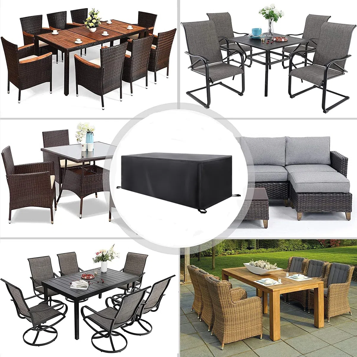 Telo Impermeabile Per Copertura Mobili Da Giardino 600d Oxford Copertura Tavolo Sedie Esterno 150x130x80cm(LxWxH) Telo Copri Tavoli Da Terrazza Anti-Uv Antivento Copertura Da Tavolo Da Giardino