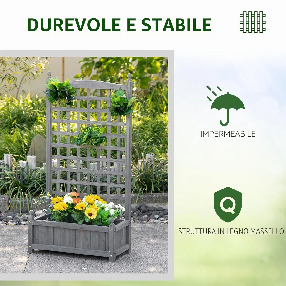 Outsunny fioriera per aiuole rialzate con traliccio fioriera per piante rampicanti arco di rose con supporto per piante rampicanti giardino legno grigio 64 x 28 x 120 cm
