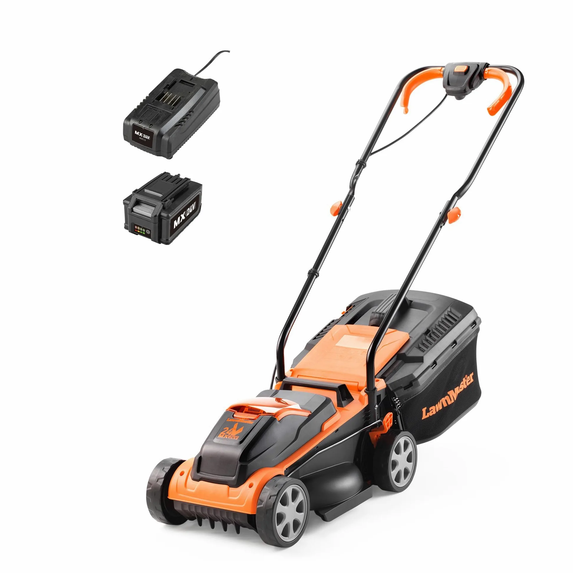 LawnMaster CLM2432K - Tosaerba a batteria 24 V, 32 cm, larghezza di taglio 150 m², altezza di taglio 25-65 mm, batteria da 4,0 Ah + caricatore