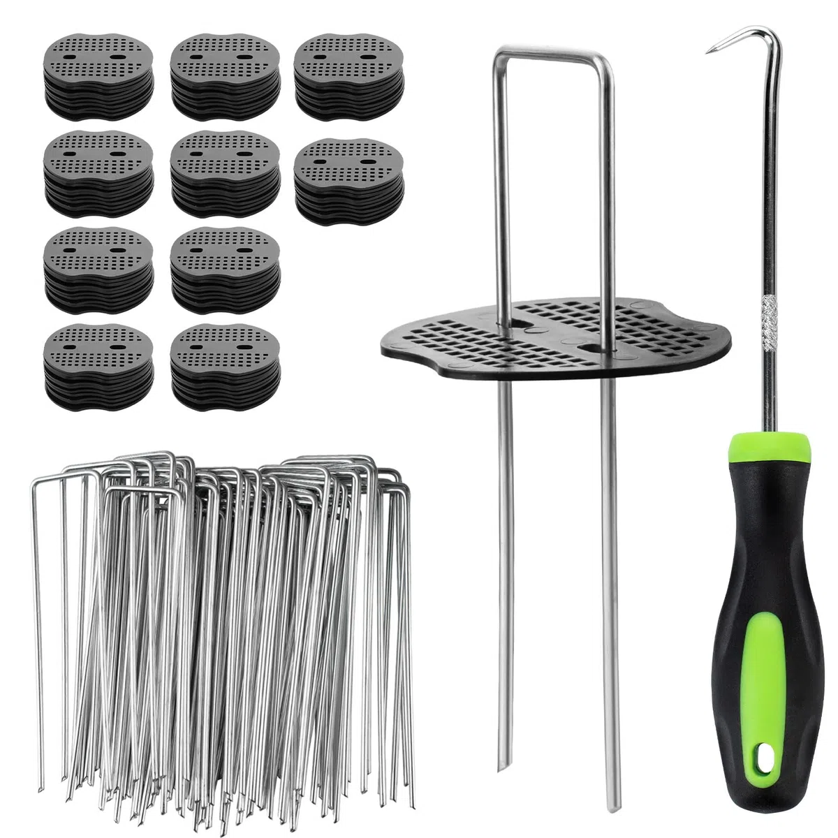Velway 100 Picchetti Telo Pacciamatura e 100 Rondelle - Antiruggine Picchetti Giardino, Telo Pacciamatura, Erba Artificiale, Fissaggio per Campeggio - 150x36mm Ø 3 mm
