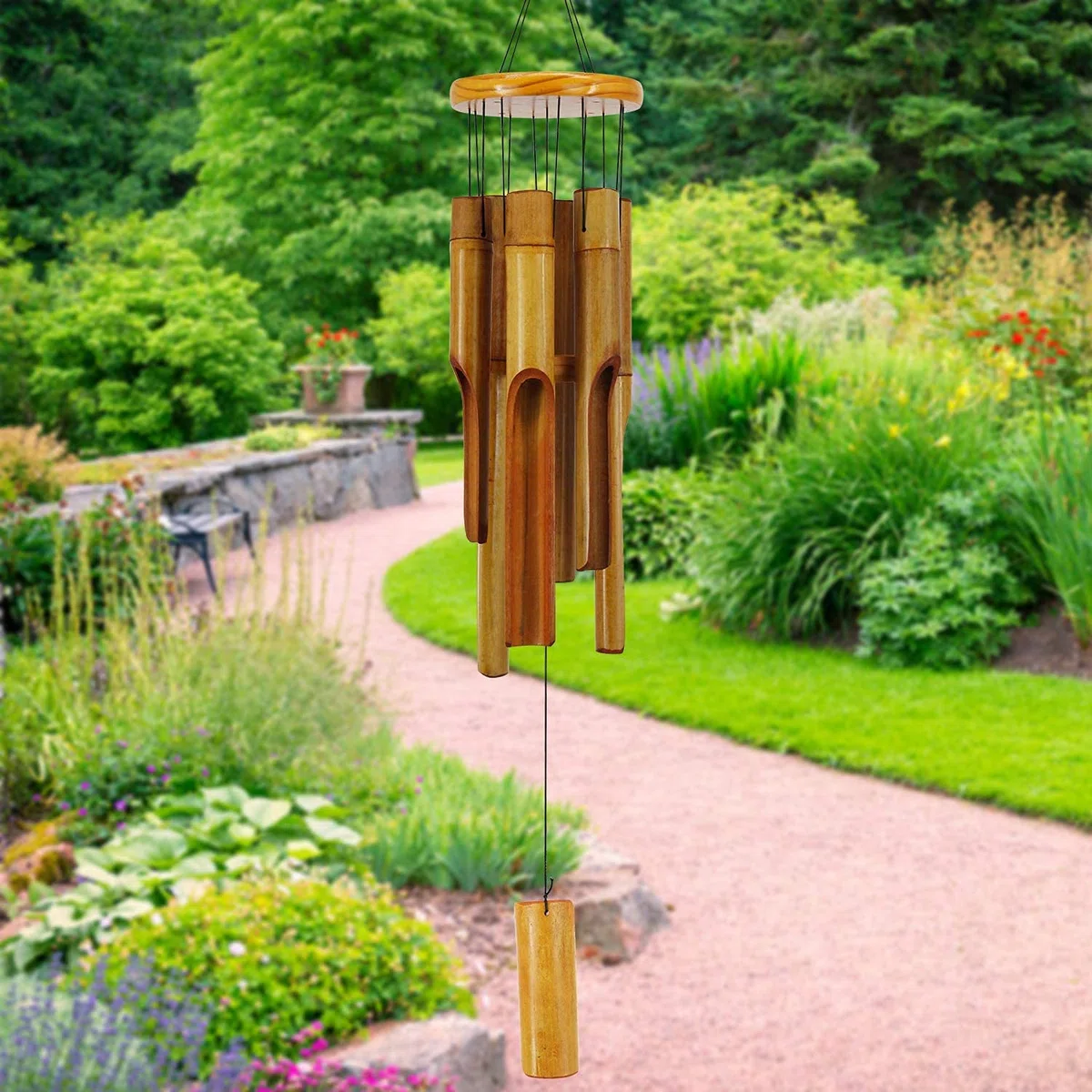 Campanelli a vento in bambù per esterni, campanelli a vento in legno con melodia profonda, 76,2 cm, classico scacciaspiriti da giardino zen per relax, grazia. Decorazione per la casa per patio,