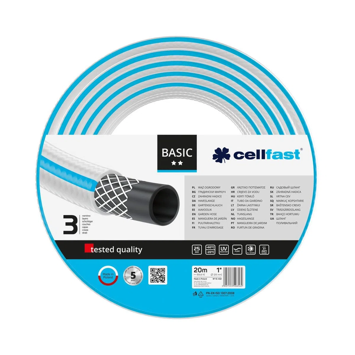 CELLFAST Tubo Acqua Giardino 3 Strati Filato Premium Resistente Ai Raggi UV Di Alta Qualità 1 Pollice 20 Metri Basic