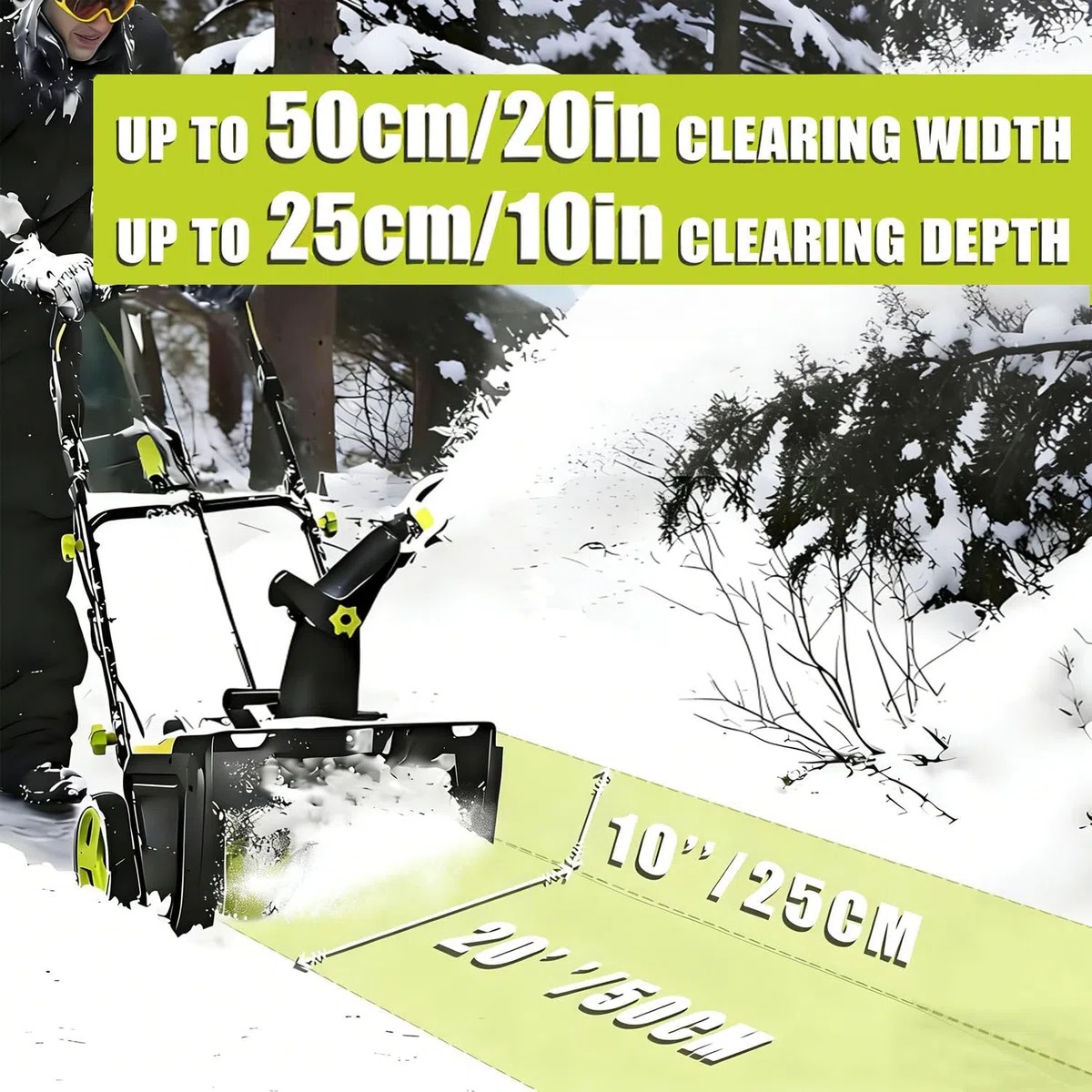 Pala da neve senza fili, spazzaneve elettrico con motore brushless, batteria da 40 V, percorso 50,8 cm, profondità 25,4 cm, tiro 7,6 m per vialetto e passerella