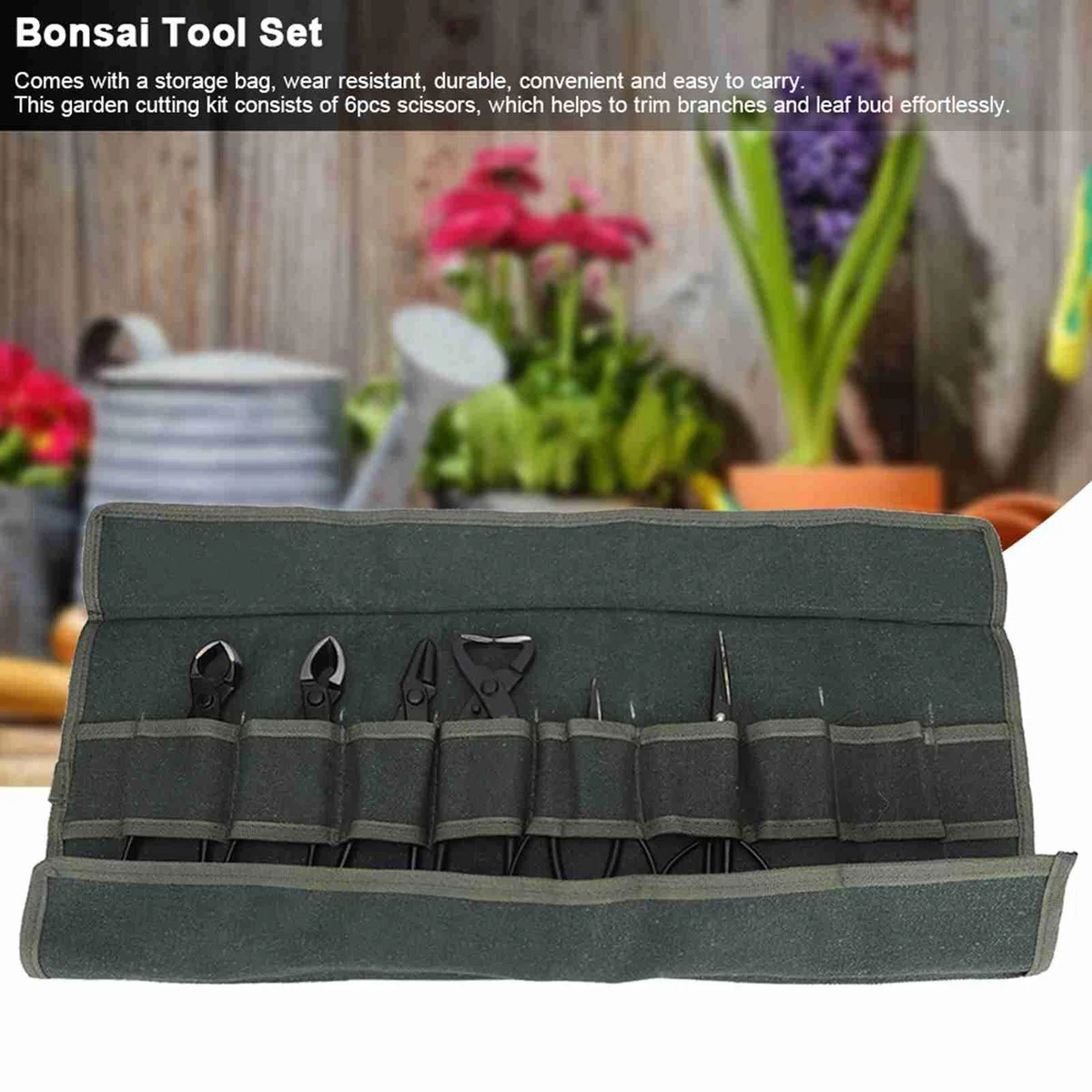 6 pezzi kit di strumenti Bonsai con borsa, forbici potabili e cesoie per alberi, piante, foglie e ramo, strumenti di giardinaggio in acciaio per la cura e la manutenzione bonsai
