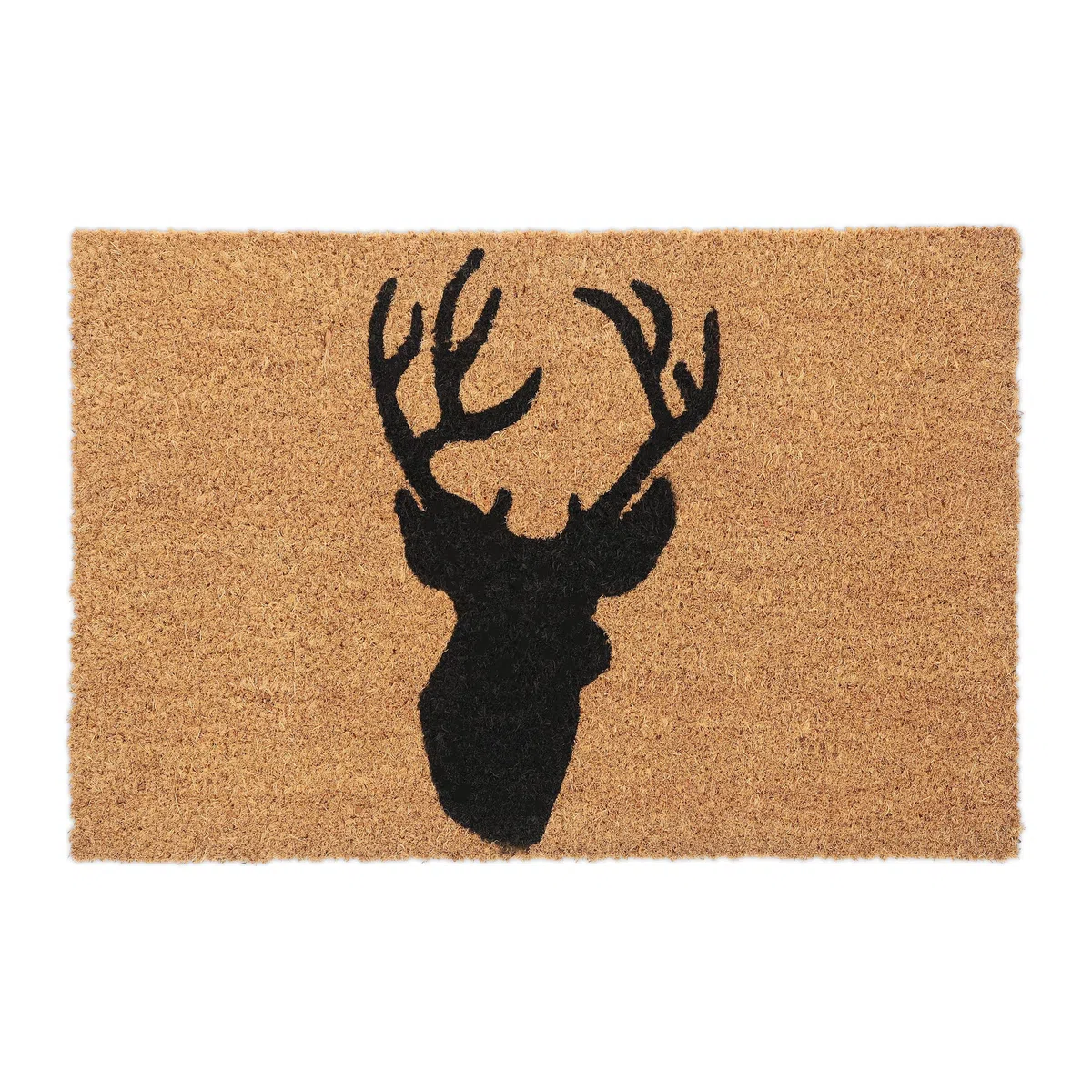 Relaxdays Zerbino da Ingresso in Cocco, Tappetino Antiscivolo con Cervo, 40x60 cm, per Interni e Esterni, Nero Naturale