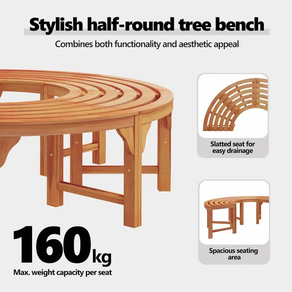 vidaXL Panchina da Esterno a Mezza Luna per 3 Adulti in Legno Massello di Acacia con Finitura Marrone Naturale Resistente ai Raggi UV, Perfetta per Giardini e Patios, Posto a Sedere per Esterni, Mobi