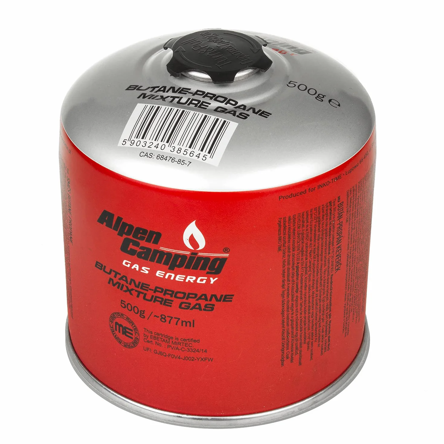 Alpen Camping IK008 3 cartucce di gas da 877 ml/500 g con cartuccia a vite propano-butano attacco da 7/16" per fornello a gas, fornello da campeggio, bruciatore a saldatura EN417 (pezzi) (2)