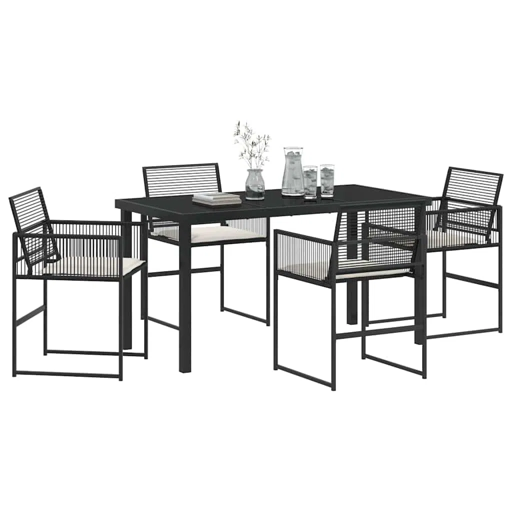 Set da Pranzo da Giardino 5 Pz in Polyrattan con Tavolo Nero | Struttura pieghevole salvaspazio con piano in vetro temperato, ideale per cene all'aperto su terrazzo o patio.