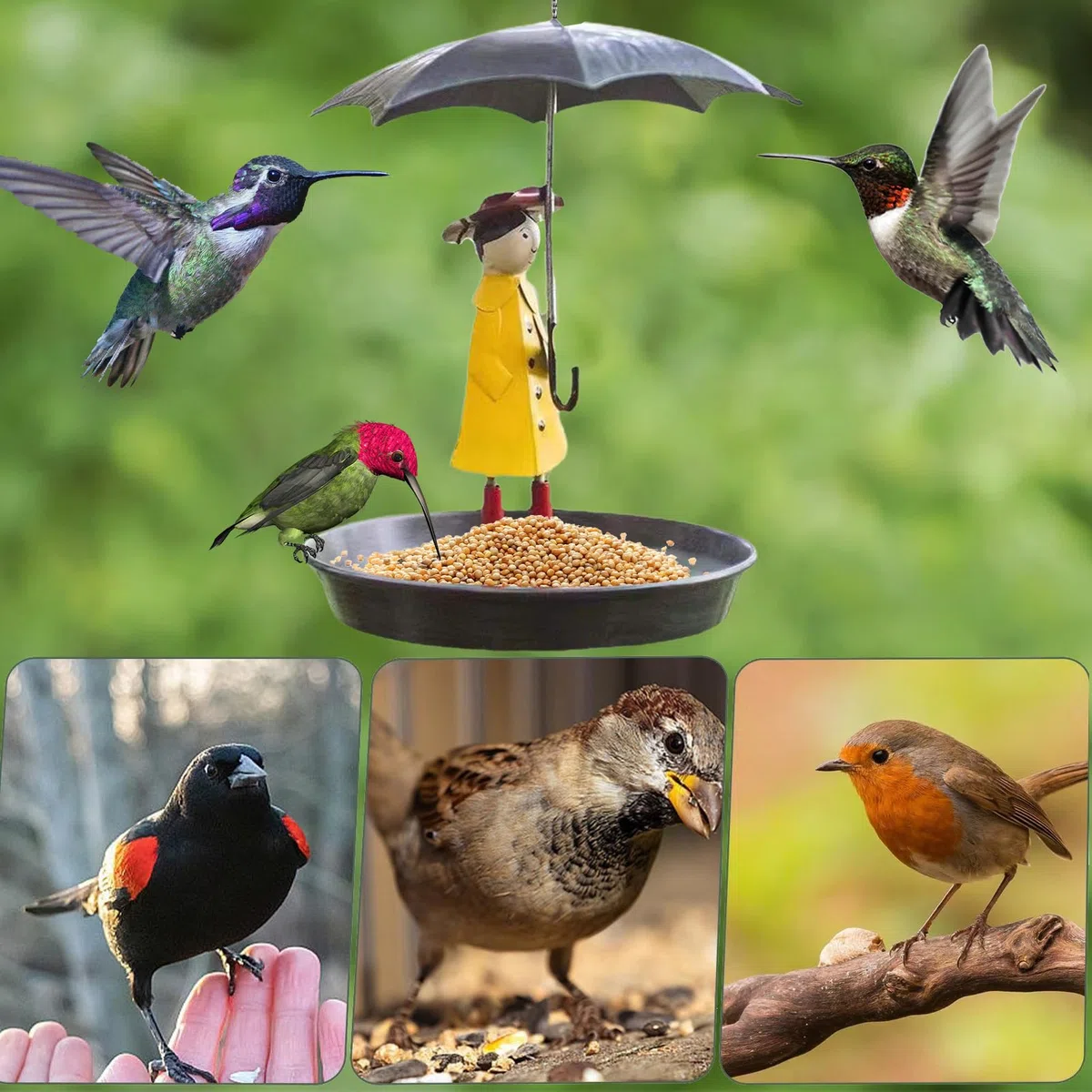 Mangiatoie per Uccelli da Appendere all'aperto, Vassoio per mangiatoia per Uccelli | Vassoio per vaschetta per Uccellini per Ragazza e Ombrello - Decorazione del Giardino, mangiatoie per