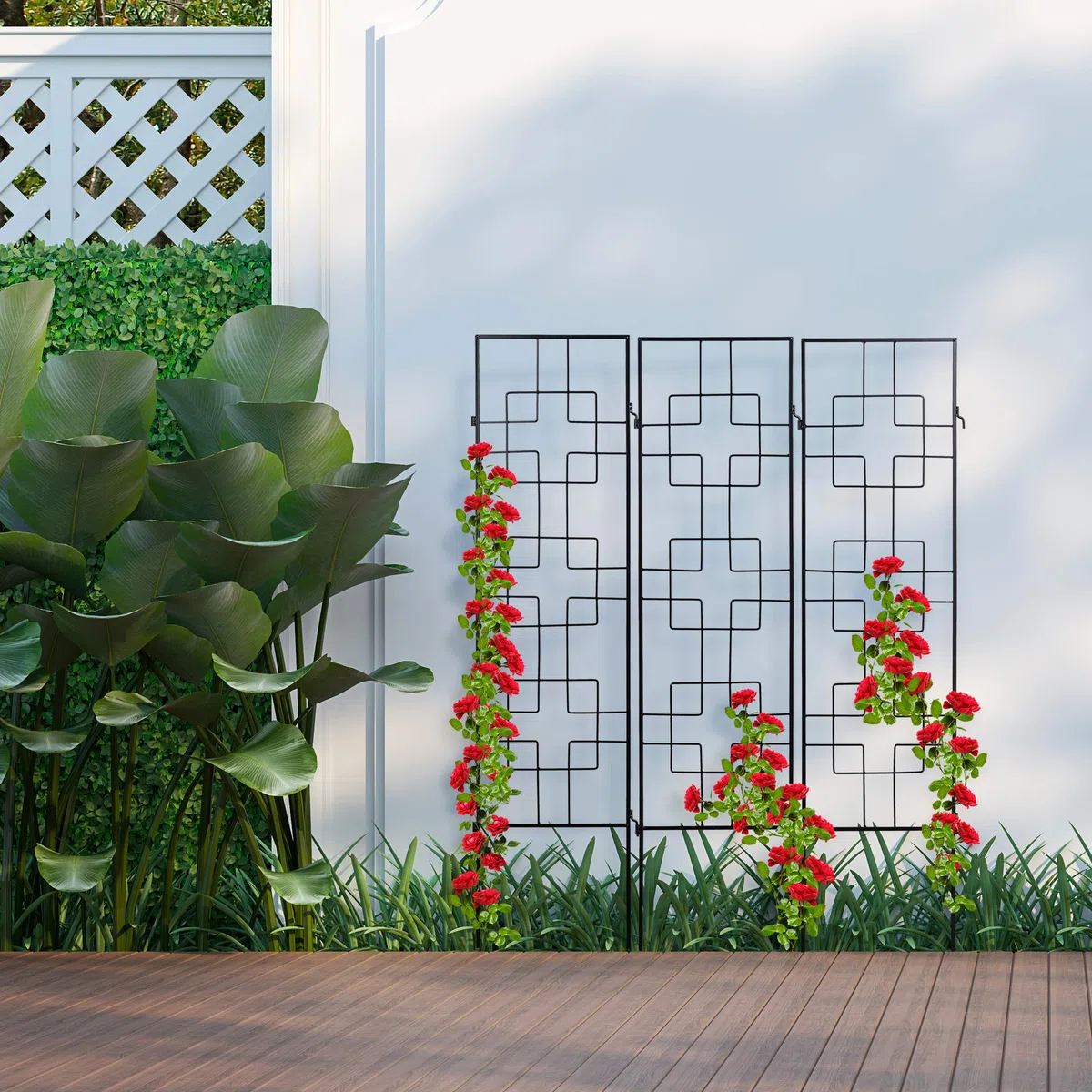 Relaxdays Griglia per Piante Rampicanti, Set da 3 Pannelli da Piantare, 122 x 30,5 cm, Traliccio per Giardinaggio, Nero