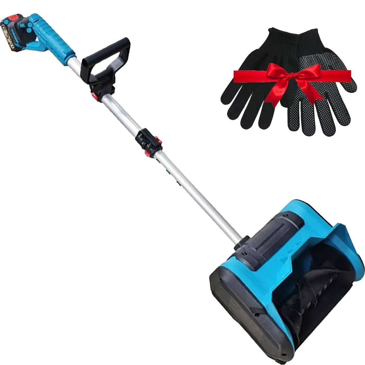 Spazzaneve elettrico, pala da neve a batteria da 1500 W con guanti, impugnatura regolabile da 37-51 pollici, spazzaneve automatico alimentato a batteria da 3,0 Ah, spazzaneve a mano for patio, strada