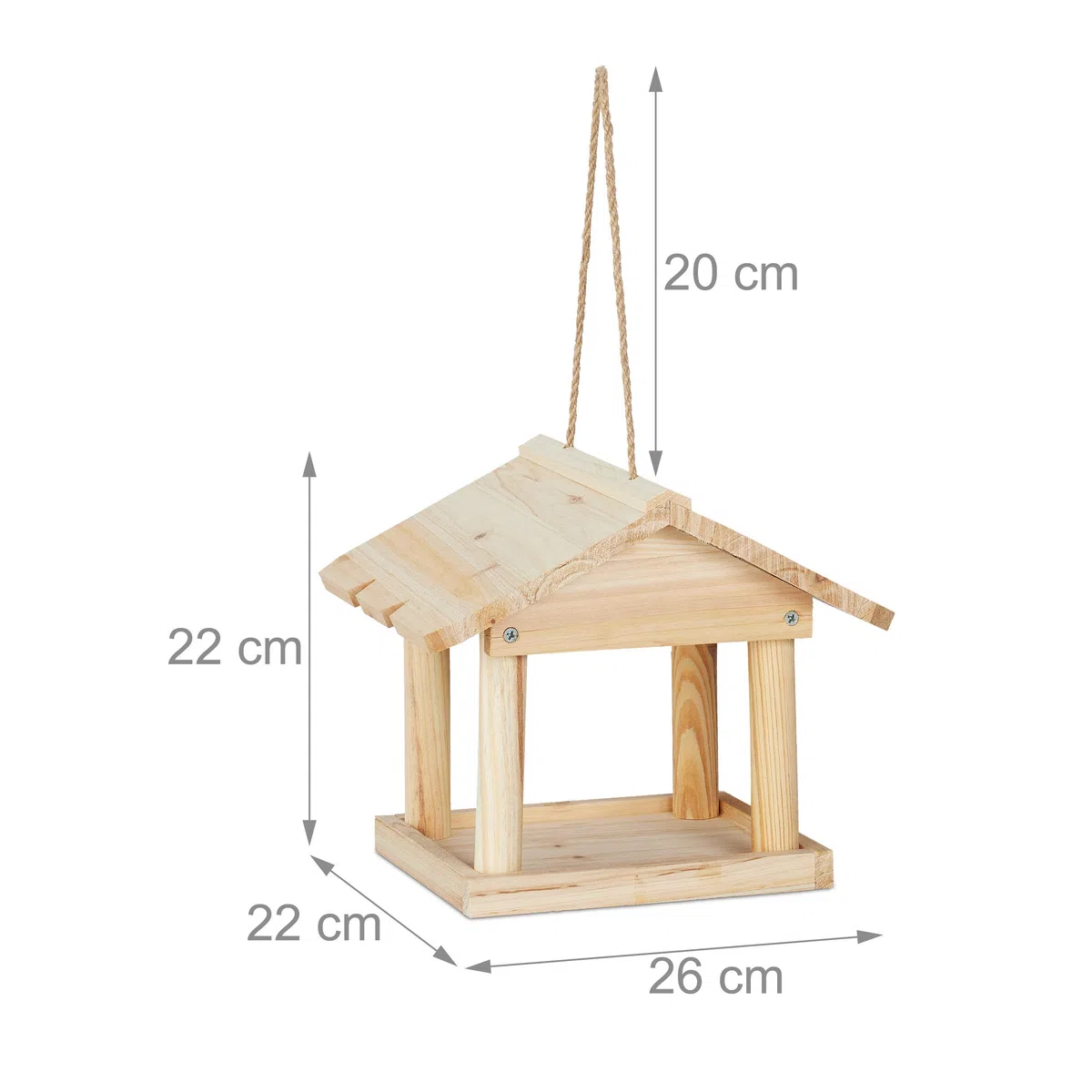 Relaxdays Casetta per Uccelli da Appendere, per Giardino & Balcone, Legno Non Trattato, Mini Mangiatoia, Legno Naturale