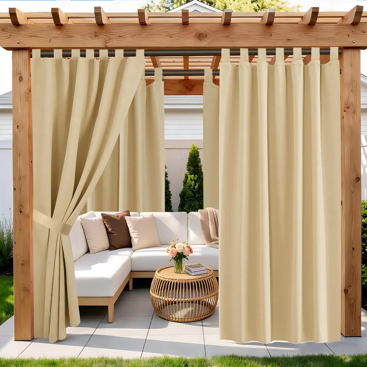 Tende Per Gazebo Esterno Impermeabile, Antivento, Antipolvere e Resistente Ai Raggi UV, 132x215 cm, Per Pergolati E Finestre (Beige x1 Pezzo)