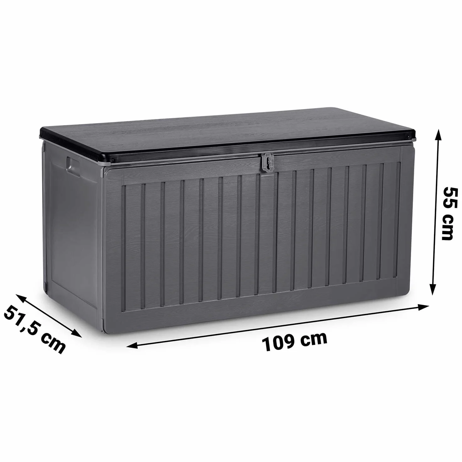 Contenitore da giardino, capacità 270 l, resistente alle intemperie, con coperchio, 109 x 51,5 x 55 cm, colore: grigio