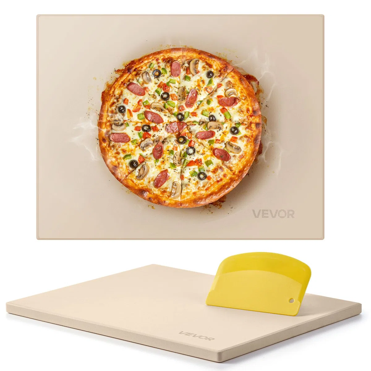 VEVOR Pietra per Pizza, Pietra da Forno per Pizza Rettangolare in Cordierite da 380 x 300 x 15 mm, con Raschietto, Cordierite Resistente al Calore, per Forno da Cucina, Cottura di Pane