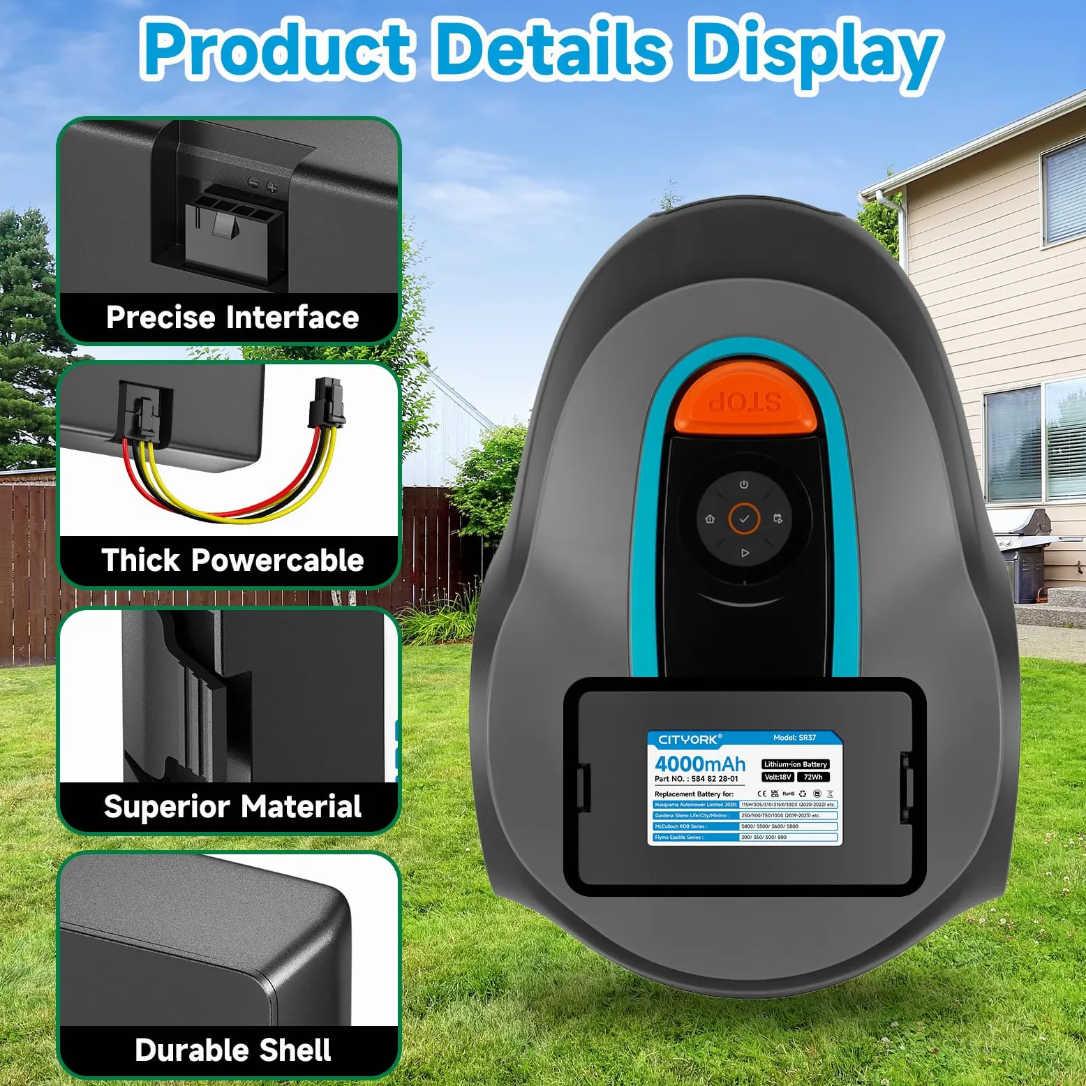 CITYORK Tosaerba Batteria per Gardena Sileno Smart City/Smart Life/Minimo: 250/500/750/1000/1250 (2019-2023), per Husqvarna Automower Limited Edition 2020: 115H 305 310 315 315X (anno 2020-2022)