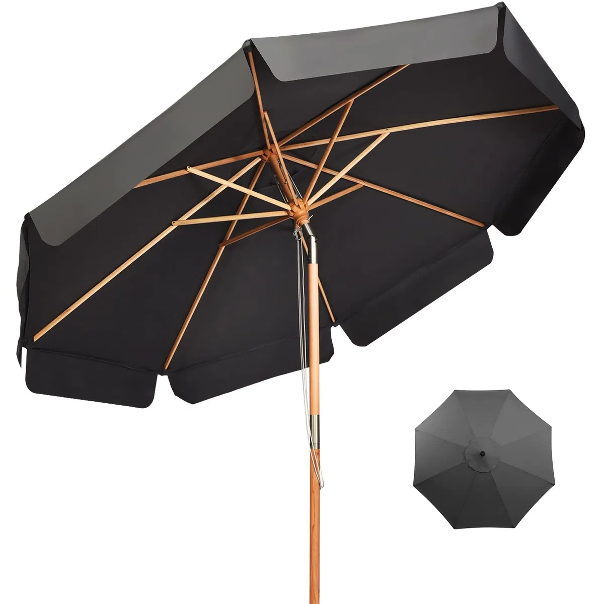 RELAX4LIFE Ombrellone da Giardino 3 x 3 M Rotondo, Ombrellone da Esterno con Tela Impermeabile e Anti-Sole, Struttura in Legno, Altezza e Inclinazione Regolabile (Grigio)