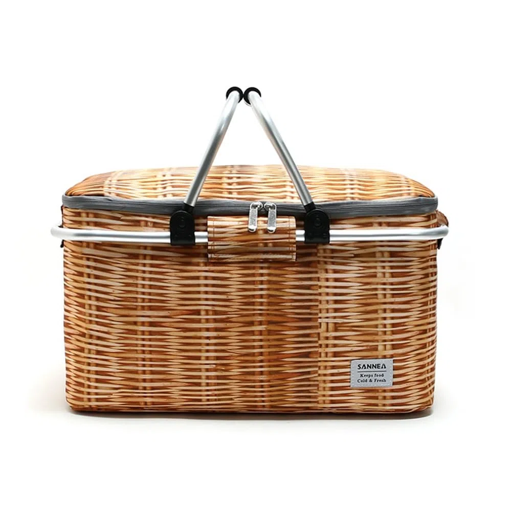 Cestino da picnic con soleggiamento, cestino in vimini, pieghevole, 25 l, borsa termica termica, cestino refrigerante, pieghevole, per il pranzo, per viaggi, picnic