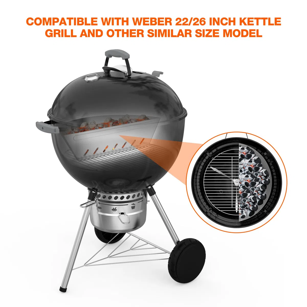 Onlyfire Cestino per Carbonella da Barbecue in Acciaio Inox, BBQ Charcoal Basket per Griglia a Carbone Weber 57/67 cm
