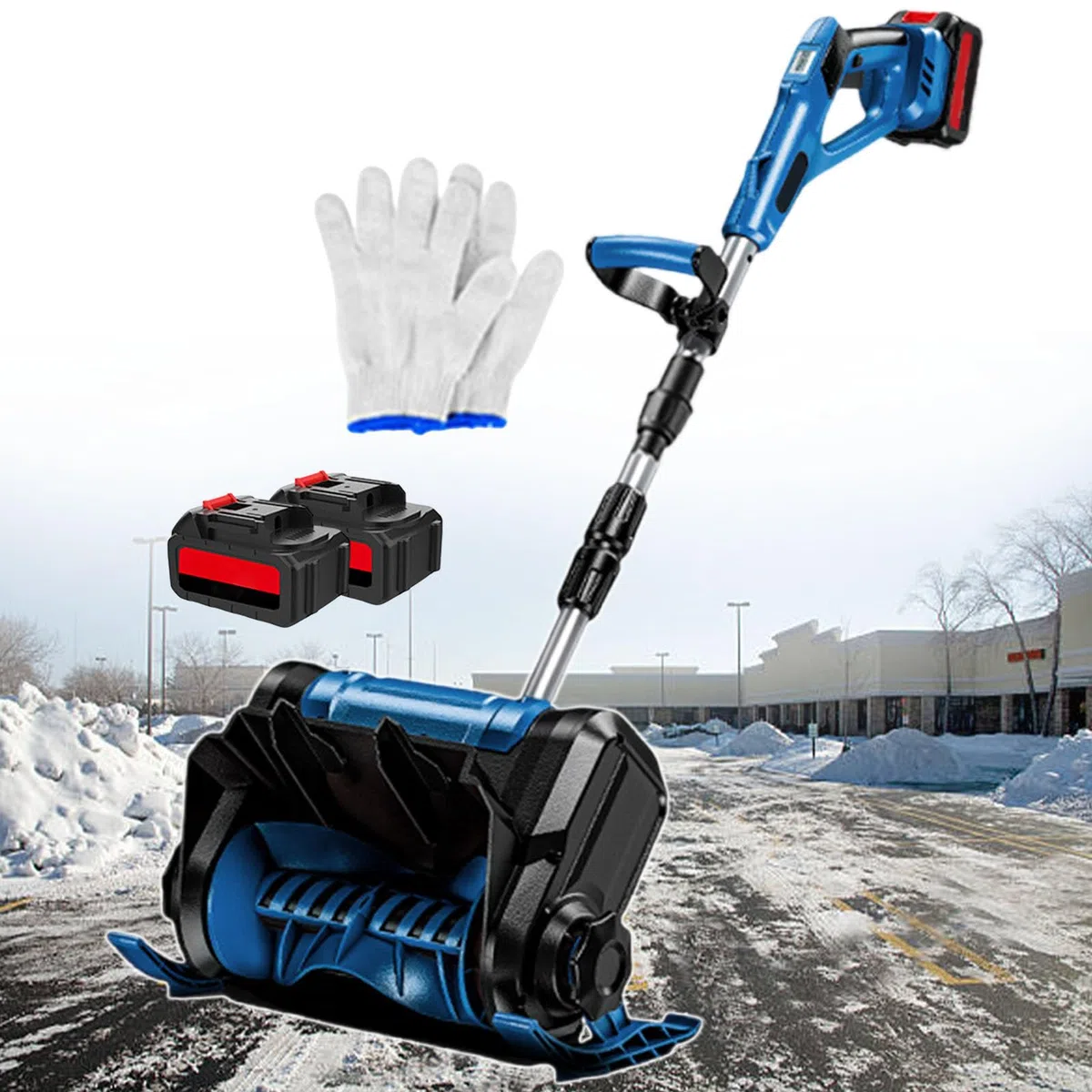 Spazzaneve Elettrico A Batteria, Pala Da Neve Senza Spazzole, Larghezza Di Pulizia Fino A 30cm,Spazzaneve Con Regolazione In 3 Direzioni,Per Proprietà, Fabbrica/Cortile Blue-2batteries