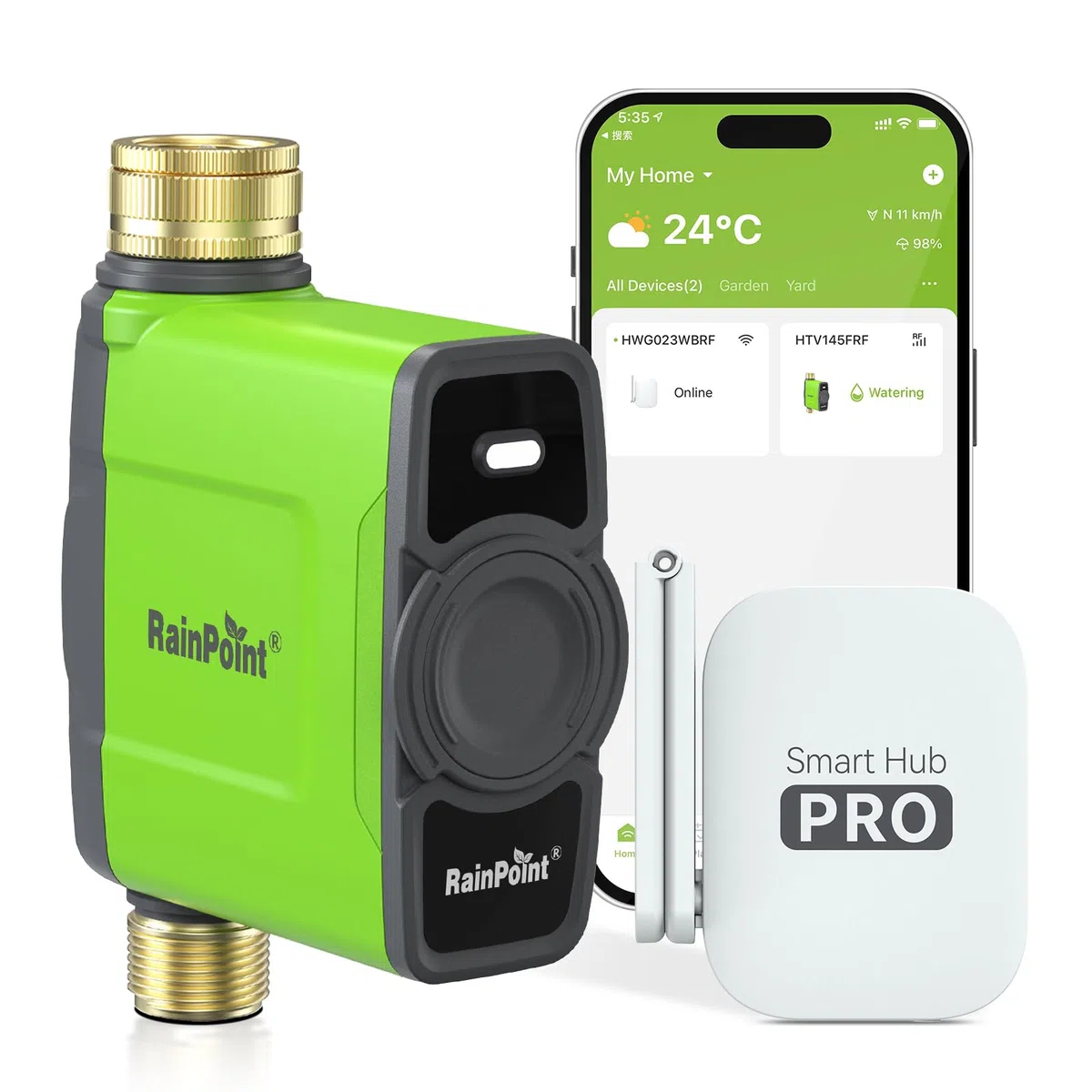 RAINPOINT Centralina Irrigazione WiFi con Ingresso e Uscita in Ottone, Intelligente Timer Irrigazione con Gateway dell'antenna, APP/Vocale Controllo, Ritardo per Pioggia/Manuale, per Prato Giardino