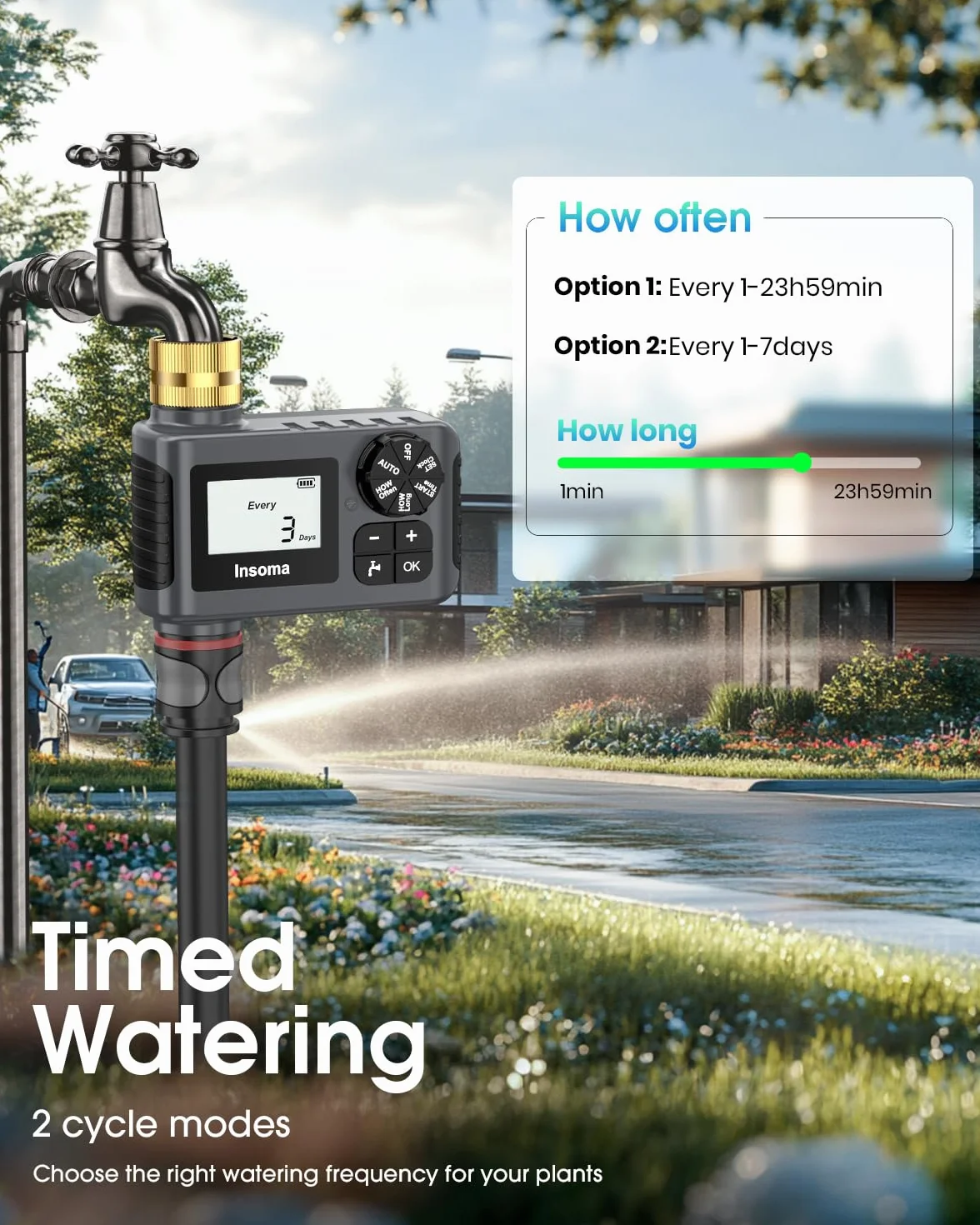 Timer dell'acqua per tubo da giardino esterno, timer per tubo flessibile con ritardo della pioggia/modalità manuale, sistema di controllo automatico per irrigazione a goccia per irrigazione da