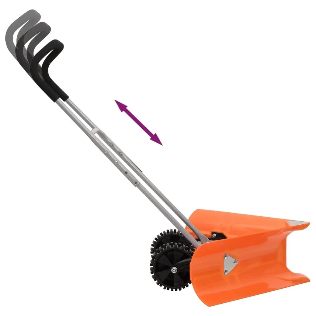 Pala da neve a doppio angolo manico estensibile in acciaio arancione pala con ruote antiscivolo, strumento per racchette, spinge neve