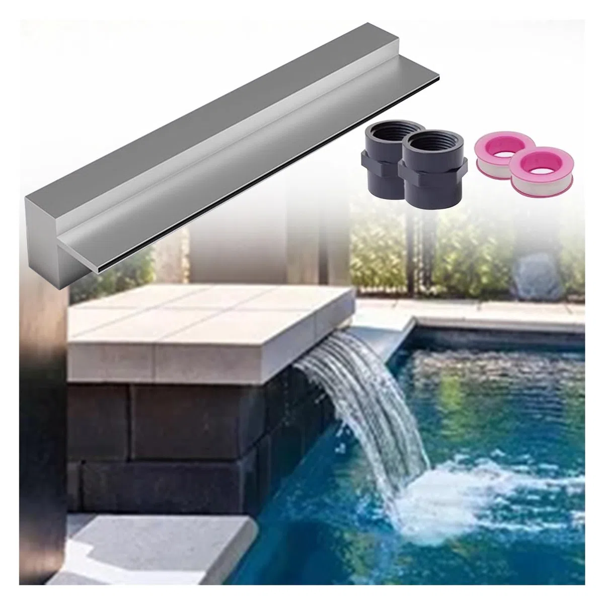 Cascata in acciaio inox per giardino, stagno e patio, fontana da esterno, facile installazione, durevole, design accattivante per paesaggistica