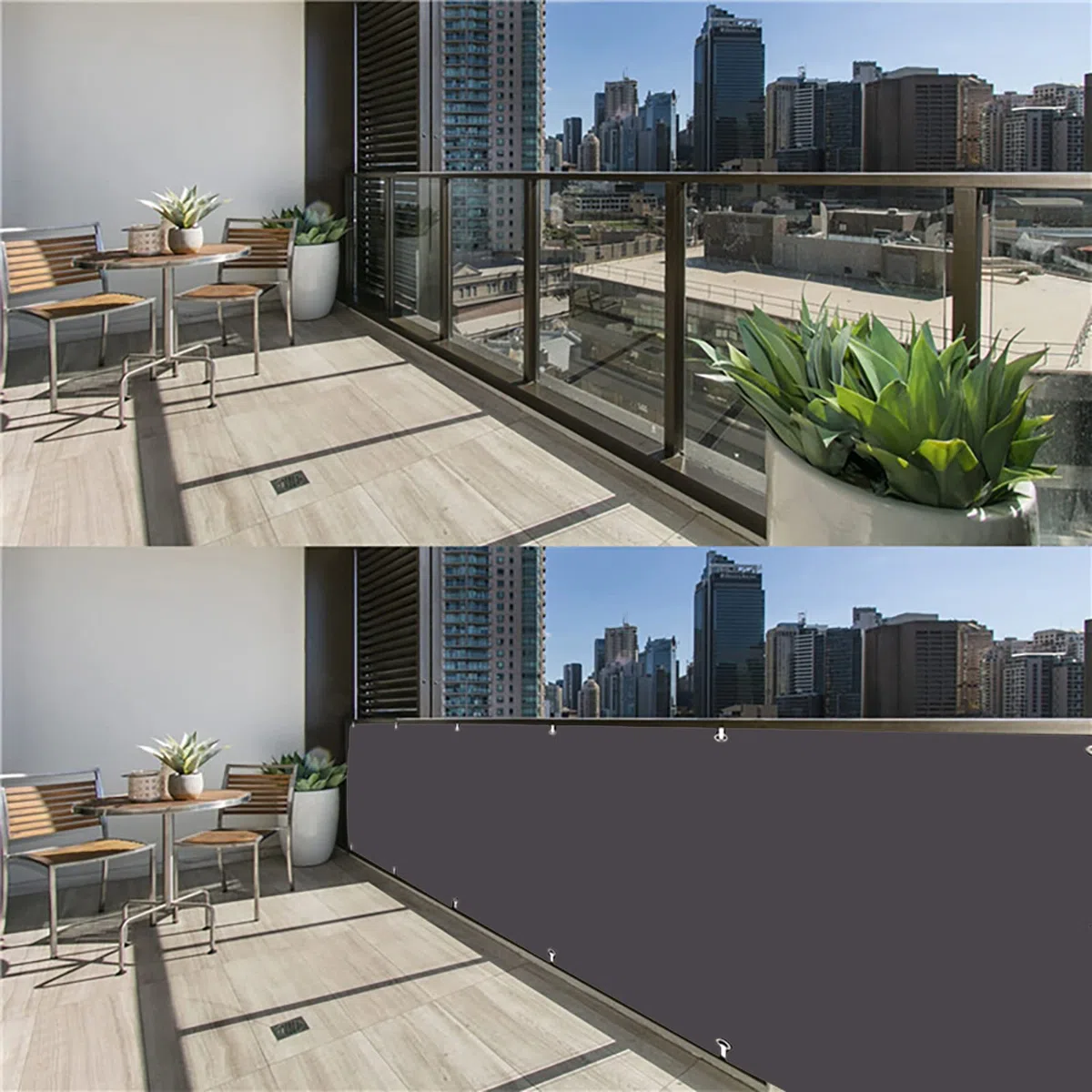 Frangi-Vista per Balcone 60x300cm Telo per Balcone Ringhiera Protezione Vento Resistente Ai Raggi UV Privacy Recinzione Copertura per Balcone per Balconi Recinzioni Terrazze -Grigio Scuro