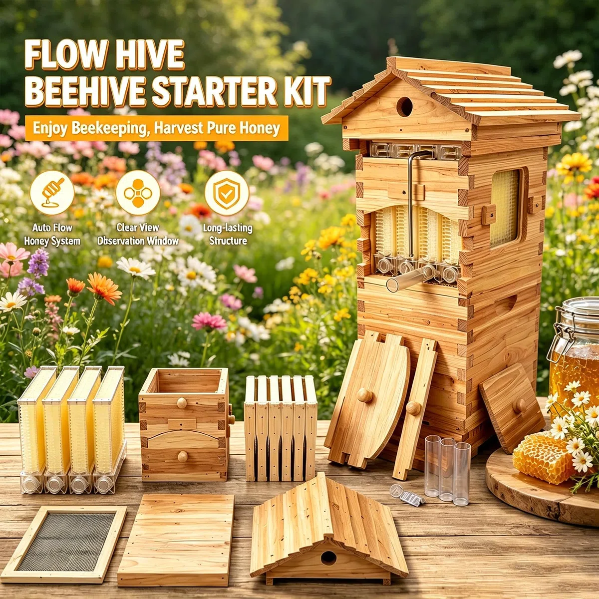 Arnia Flow Hive, Arnia Completa per Apicoltura, Materiali per Uso Alimentare, sistemas Raccolta Miele Semplice e Pulita, Versione migliorata, per Famiglie e Adulti
