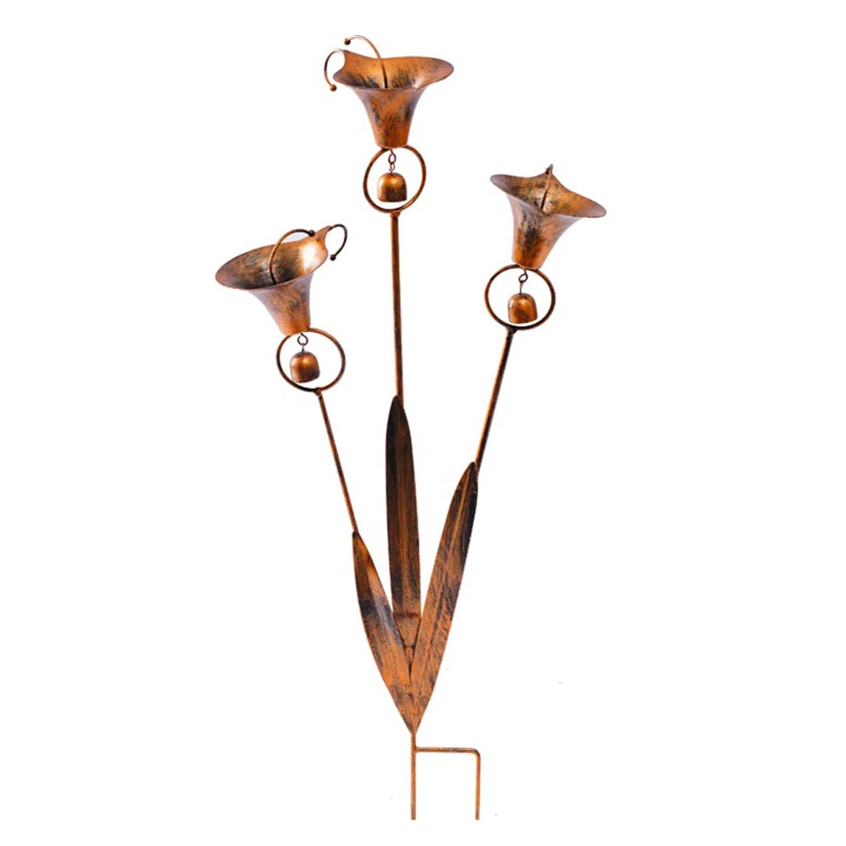 Decorazione in ferro a forma di triade di calle con trifoglio a trepetalo, elegante campanella a vento rustica con sonagli, ornamento artigianale da esterno per staccionate, decorazioni