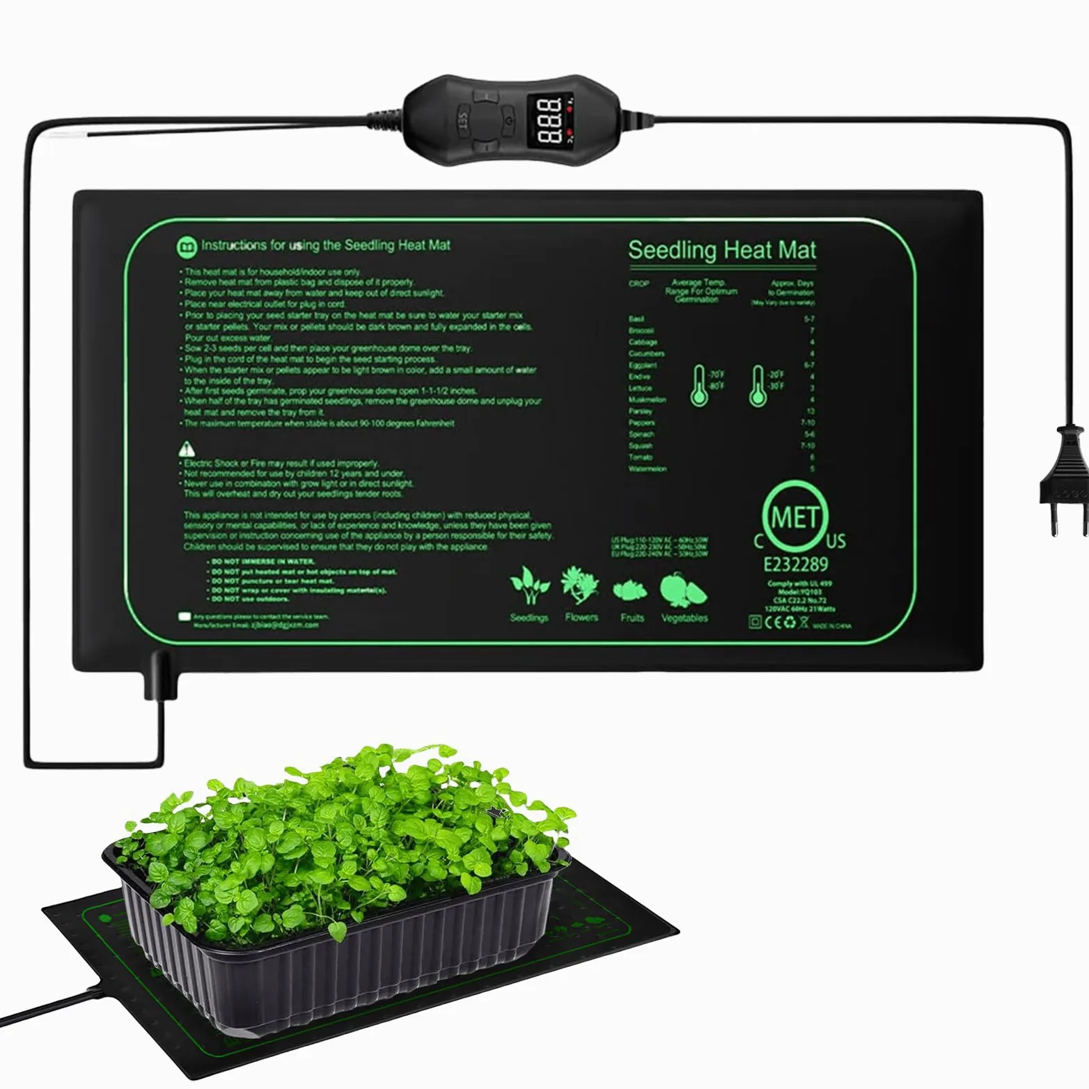 GOMETY Tappetino riscaldante per piante con termostato da 50 W, 52,5 x 25 cm, per piantine, rettili, animali domestici, IPX4, impermeabile, regolazione della temperatura per germinazione e serra da