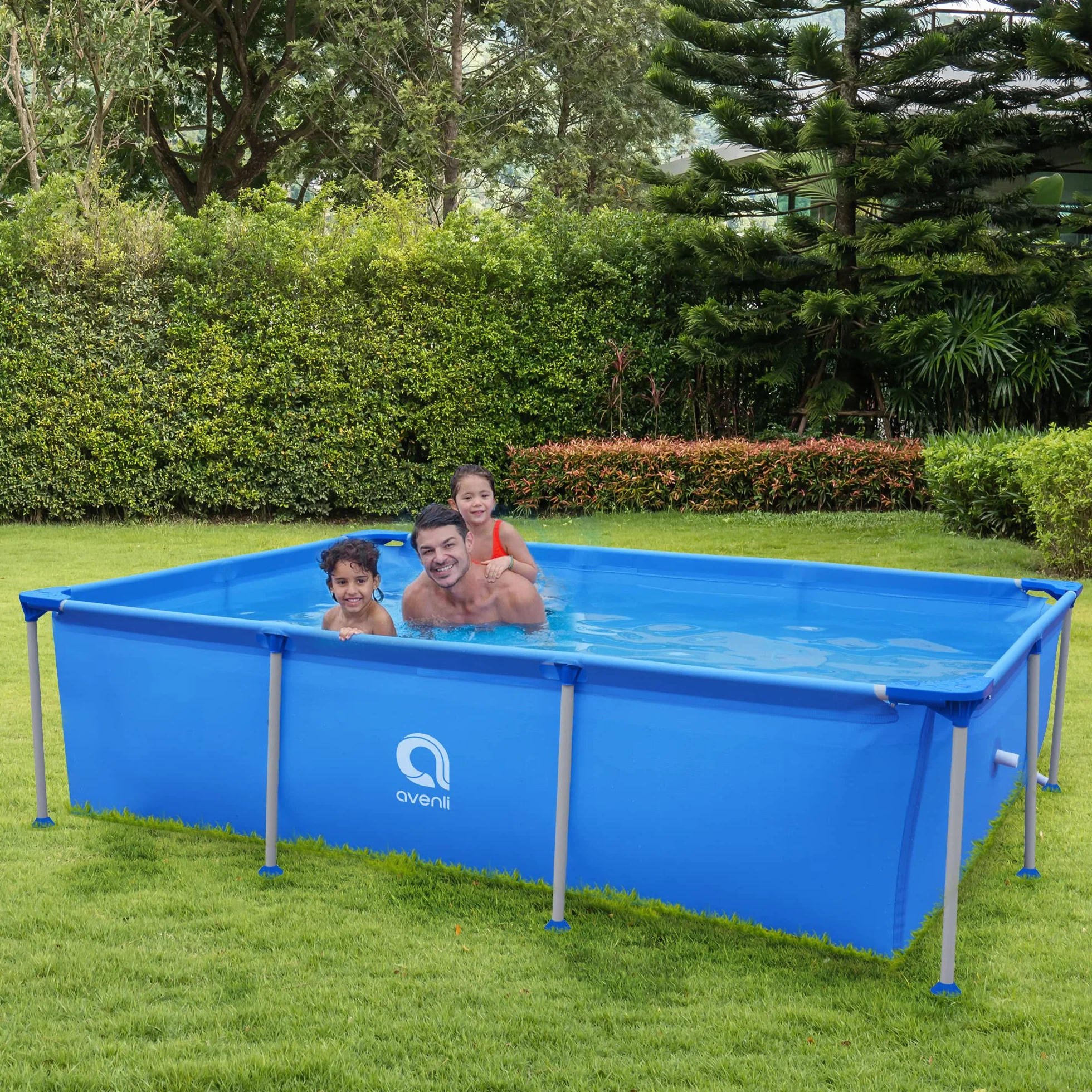 Avenli Piscina Fuoriterra Rettangolare con Struttura in Acciaio Cm 258x179x66 Azzurra con Predisposizione per Pompa Filtro