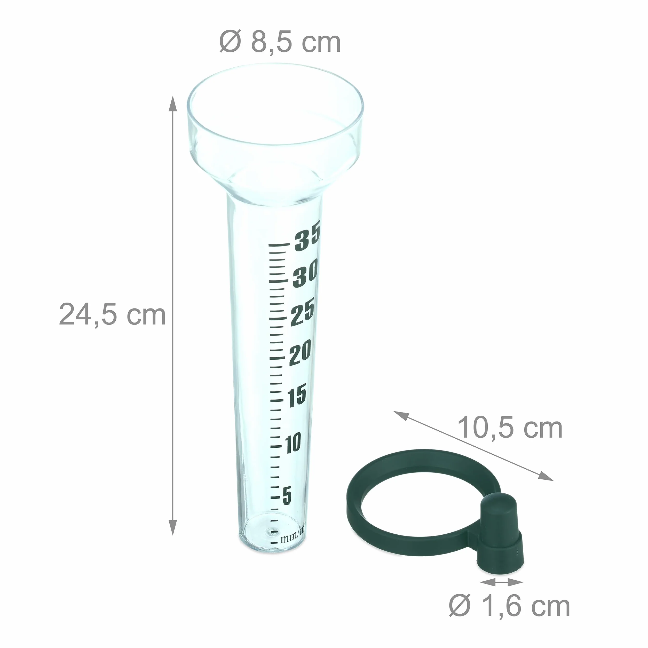 Relaxdays Pluviometro, in Set da 2 con Supporto, Misuratore Pioggia da Giardino Quadrante 35 mm/m² Plastica, Trasparente