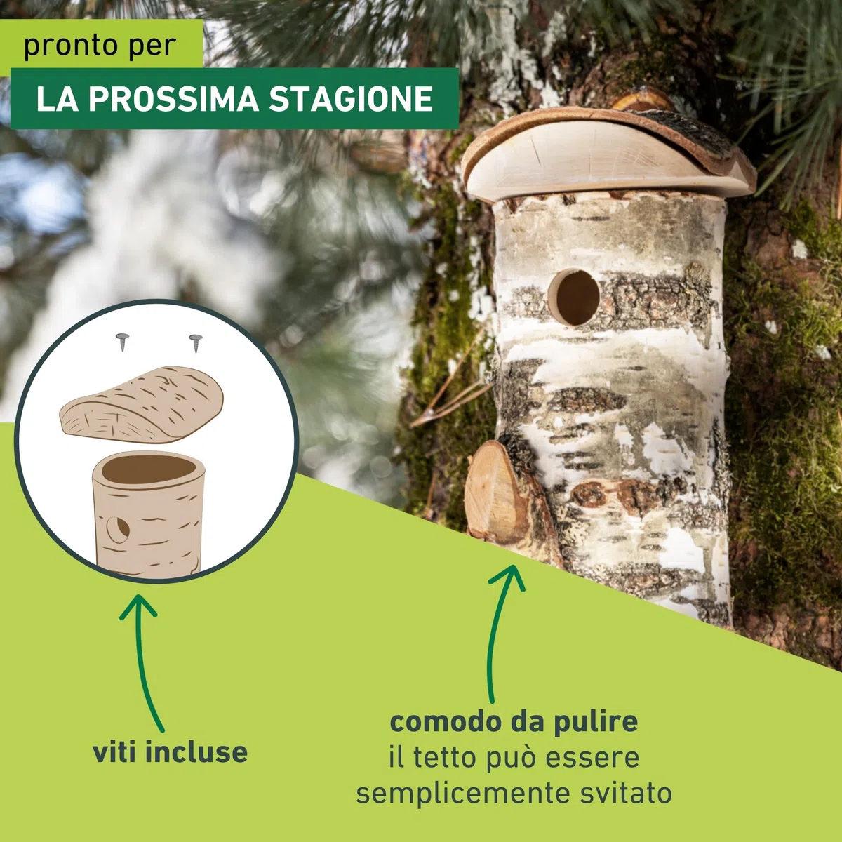Windhager cassetta nido per uccelli Wildkogel, foro dingresso Ø 28 mm, tetto rimovibile, legno di betulla, casetta per uccelli, cassetta nido per uccelli da appendere, durevole