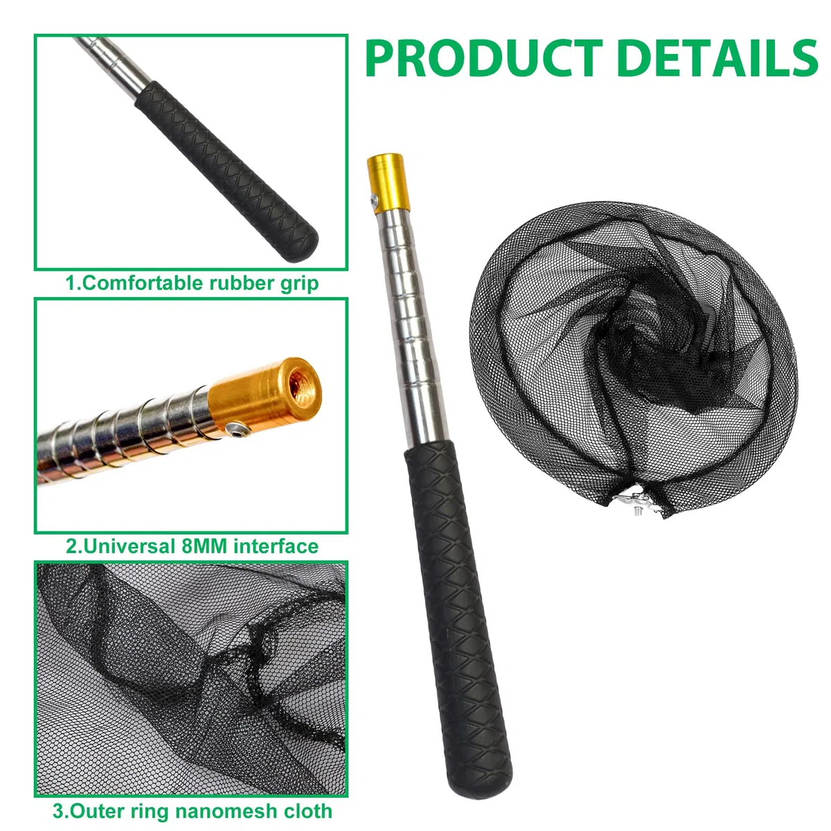 Retino da pesca a farfalla, 2 retini da pesca, retino da pesca, telescopico, allungabile da 40,5 a 151,5 cm, per giardino, piscina, attività all'aperto