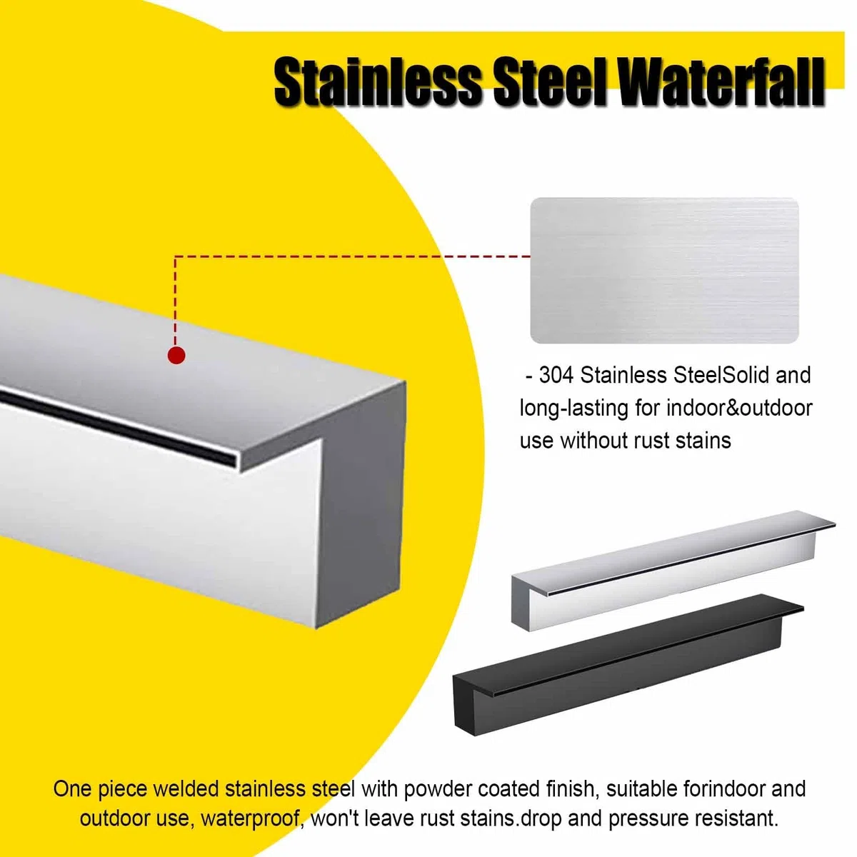 Cascata in acciaio inox 304 per stagni e fontane, lama liscia a cascata, facile installazione, uscita 100 cm, ideale per giardini e patii