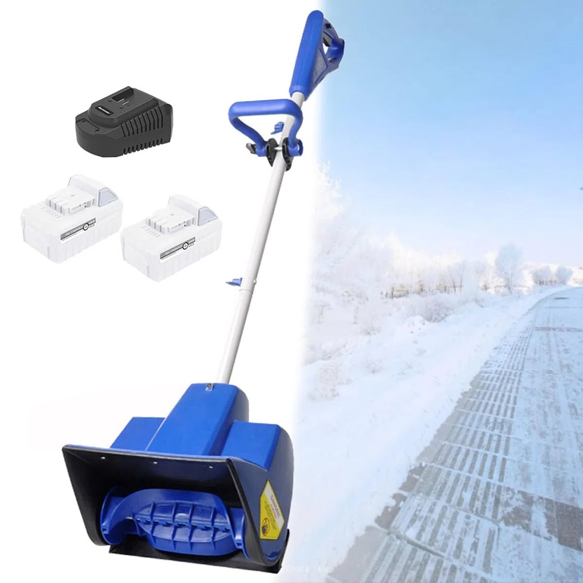 Pala da neve elettrica senza fili, direzione regolabile, palo telescopico, alimentato a batteria per vialetti stradali