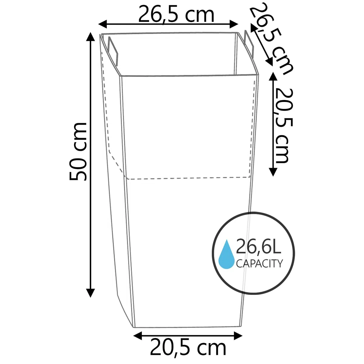 IMJ-Global - 2 Vasi per Piante da Esterno in Plastica Resistente Alle Intemperie, Vasi per Piante da Interno 26,5x26,5x50 cm (26,6L) con Inserto da 11 Litri, Arredamento Casa e Giardini (Nero)