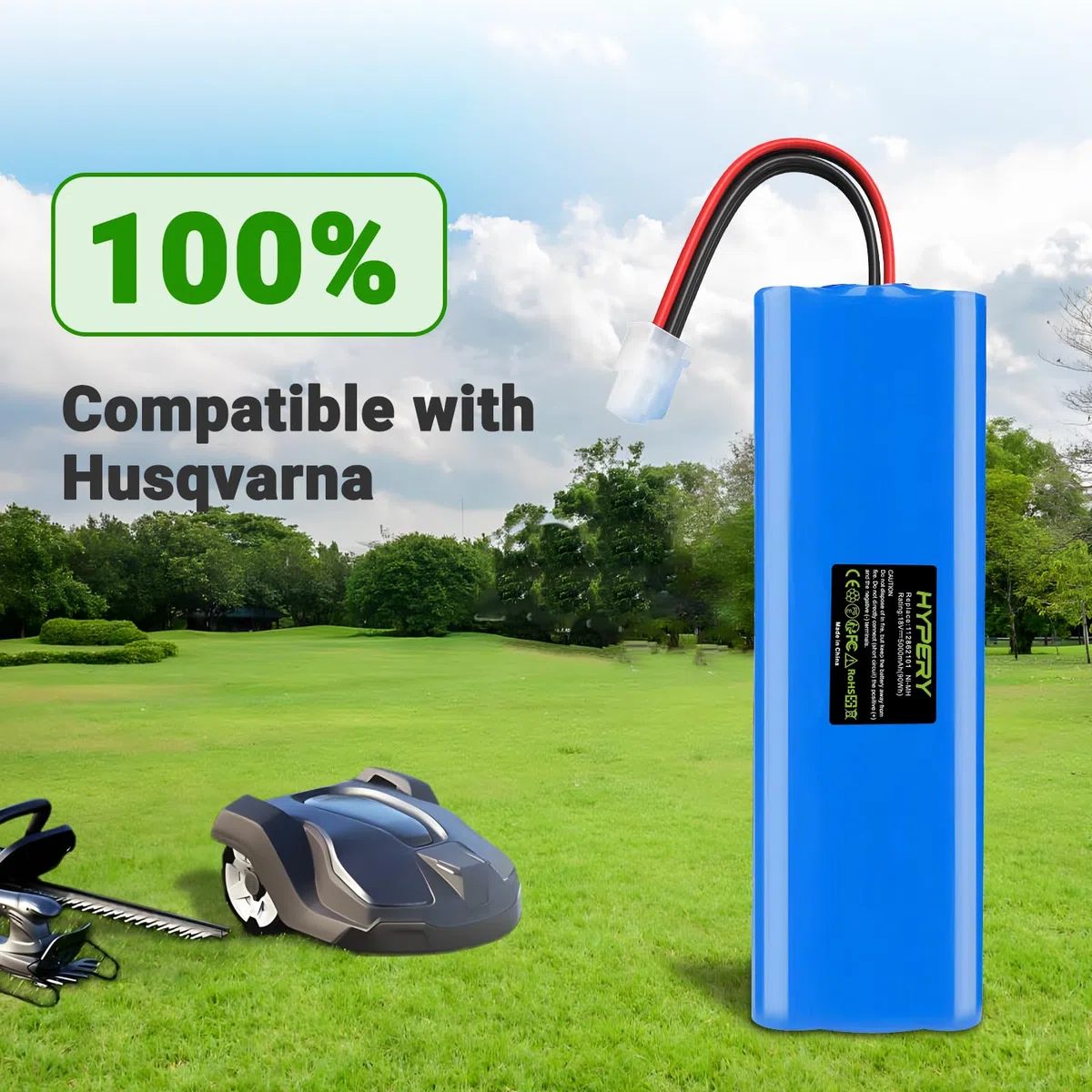 Batteria NI-MH di ricambio da 18V 5000mAh per i tosaerba robotici Husqvarna Automower 210C, 220AC, 230ACX, 260ACX, 265ACX, Solar Hybrid, G2 2004-2006, 535120901, 540059601, AU-18C, AU-18V