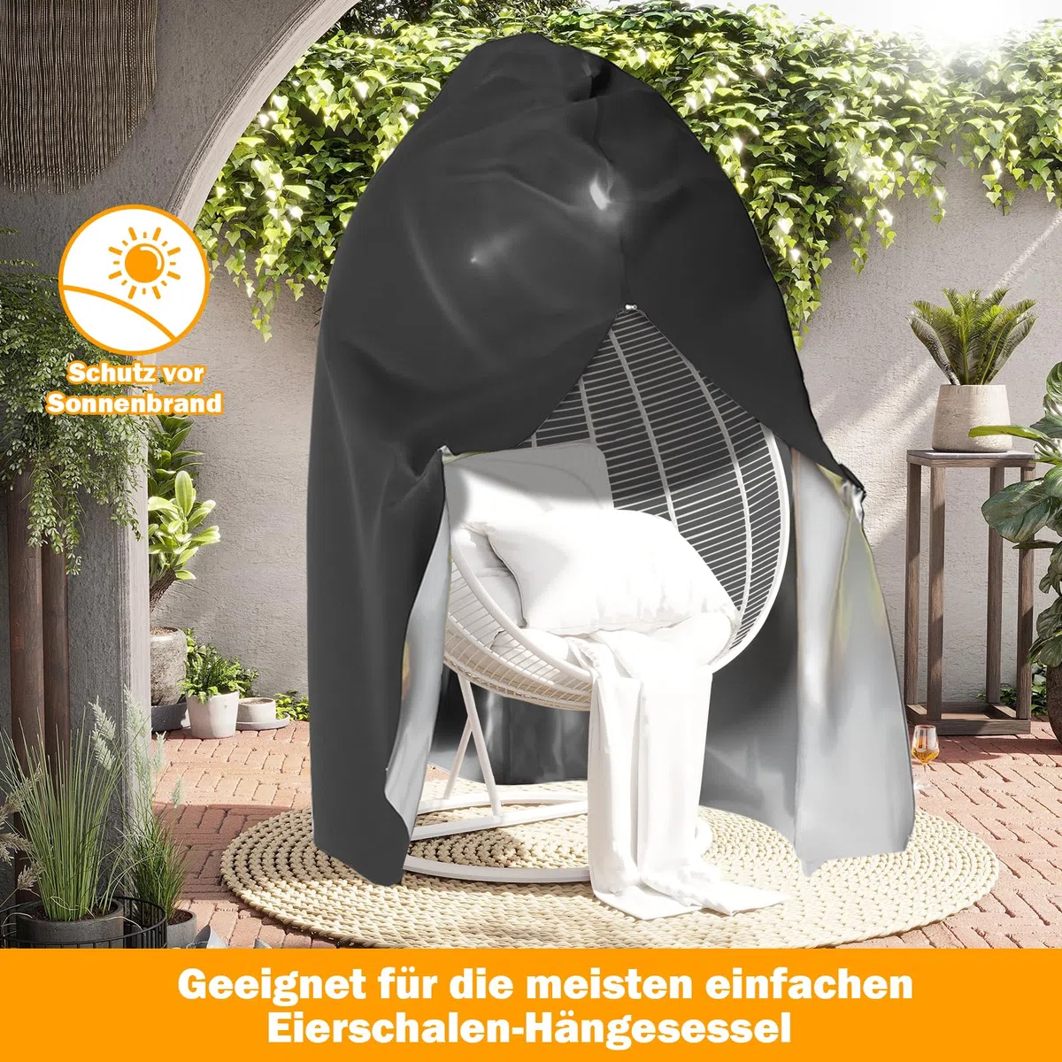 Longziming - Custodia protettiva per poltrona sospesa 210D, Oxford, impermeabile, antivento, resistente ai raggi UV, con rivestimento in PVC, con coulisse, colore nero (115 x 190 cm)
