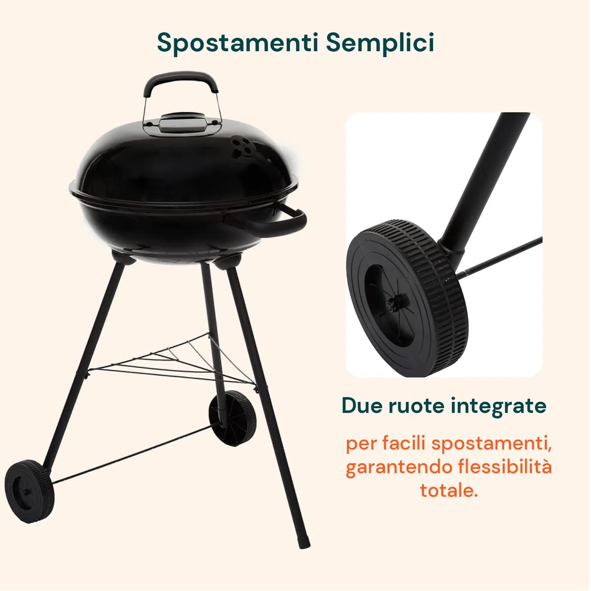 Barbecue a Carbonella Carmensa 43 cm - Il BBQ a Carbone Perfetto per le Tue Giornate Estive! Montaggio Veloce, Cottura Grill e Forno, Nero